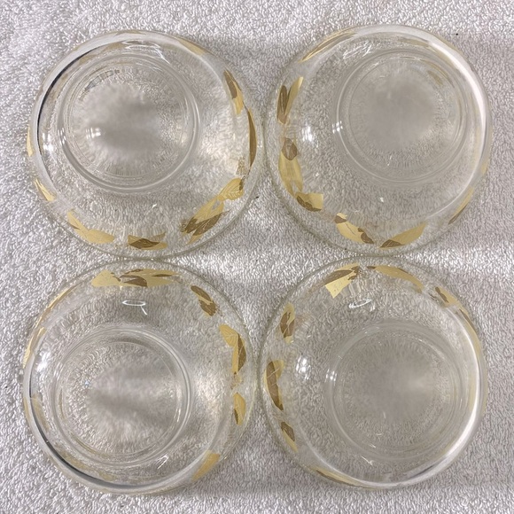 Vintage MCM Gold Leaf Large Glass Salad Bowl With 4 Matching Small Bowls - Picture 5 of 16